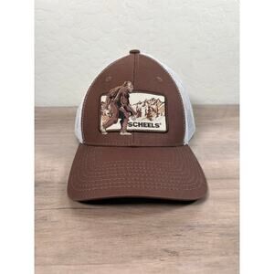 Scheels Sasquatch Bigfoot Brown White Men’s Adjustable Trucker Hat Snapback NWOT